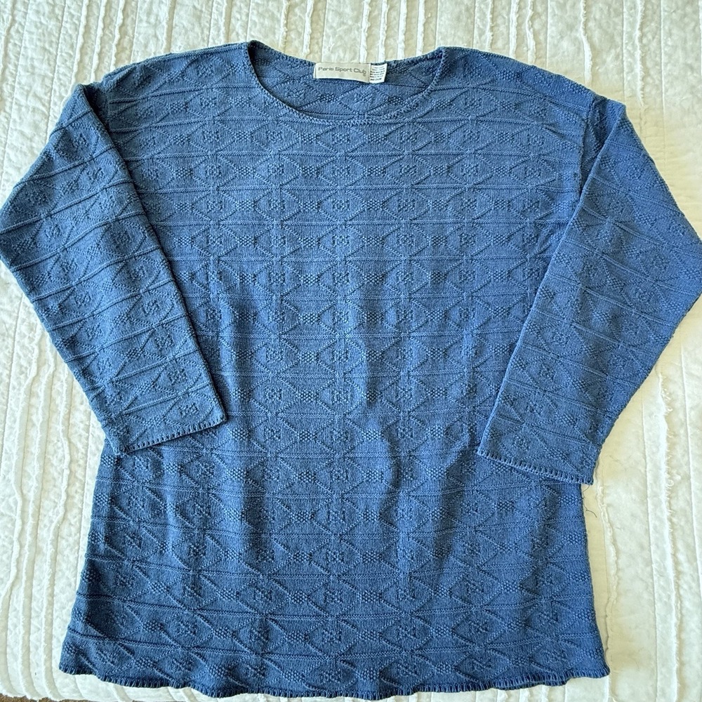VTG Cable Knit Sweater M Blue 100%‎ Cotton Preppy Golf Scandi New England USA